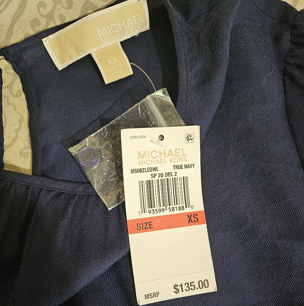 Michael Kors Navy Blue Tiered Eyelet Short Sleeve Dress XS - Picture 4 of 7